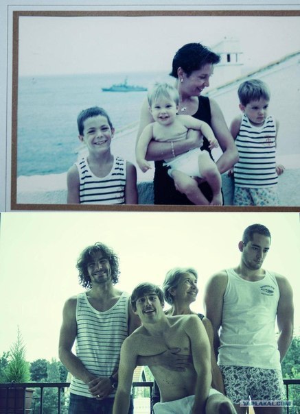Мама и три сына решили сделать фотографию 20 лет спустя в подарок папе... Ради этого стоит жить